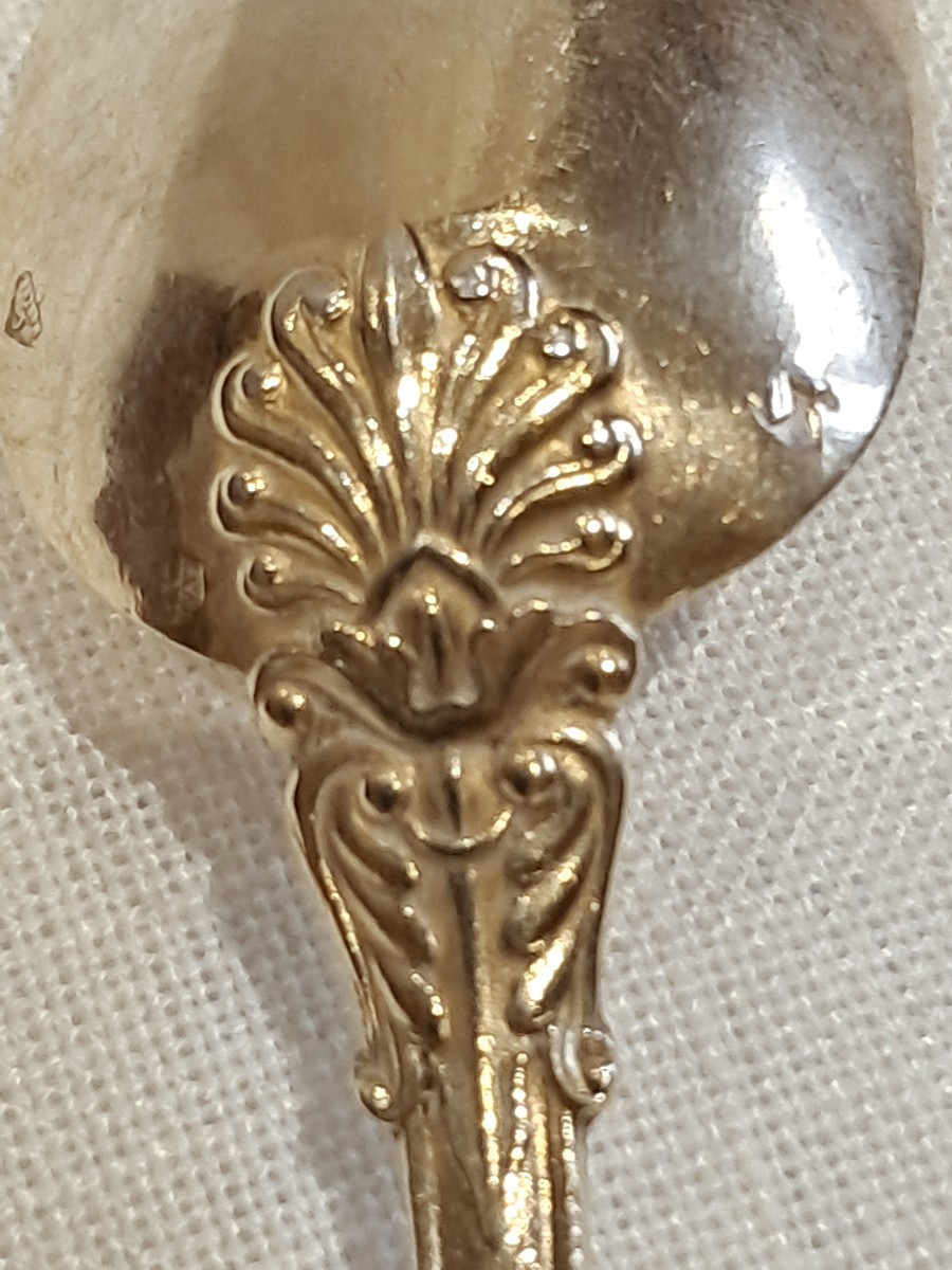 12 cuillères café vermeil 1819-1838  dans leur bel écrin-photo-6
