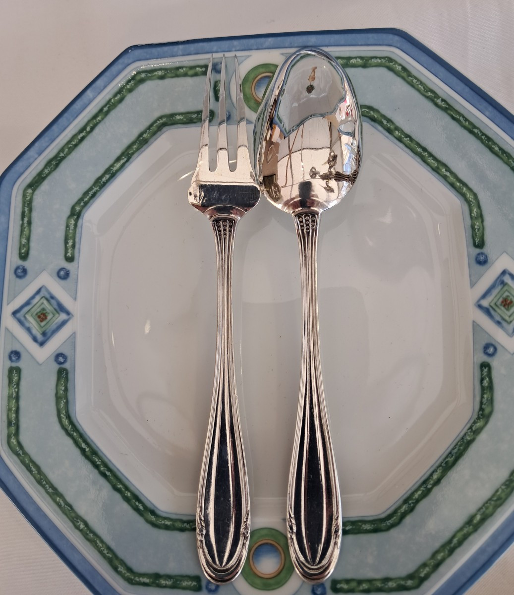 Série de 12 couverts lunch argent massif(24p)-photo-2