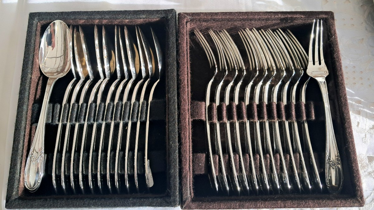 Série de 12 couverts lunch argent massif(24p)-photo-3