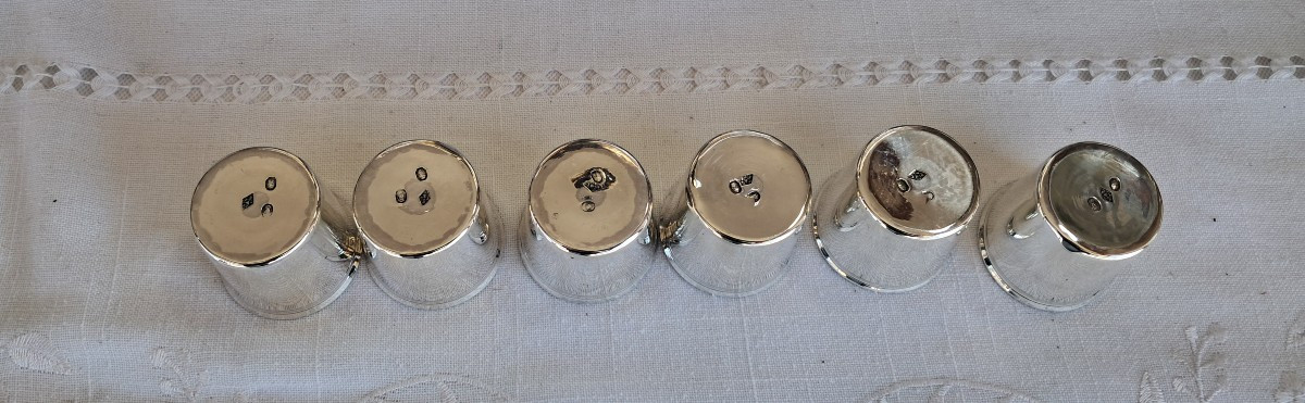 6 Silver Shot Glasses 1st Empire Period 2nd Cock-photo-2