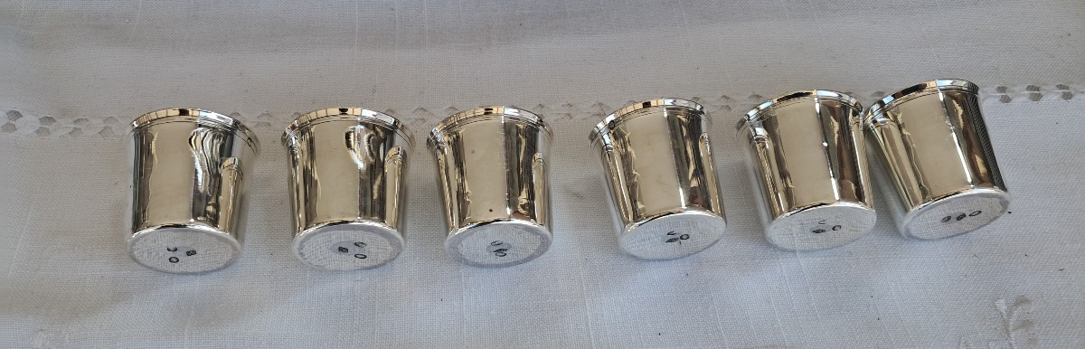 6 Silver Shot Glasses 1st Empire Period 2nd Cock-photo-3