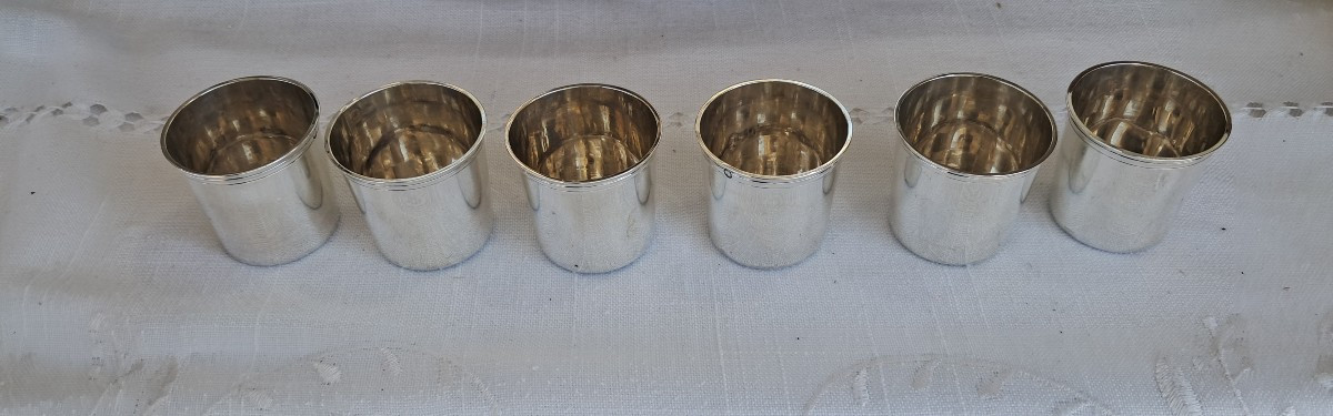 6 Silver Shot Glasses 1st Empire Period 2nd Cock