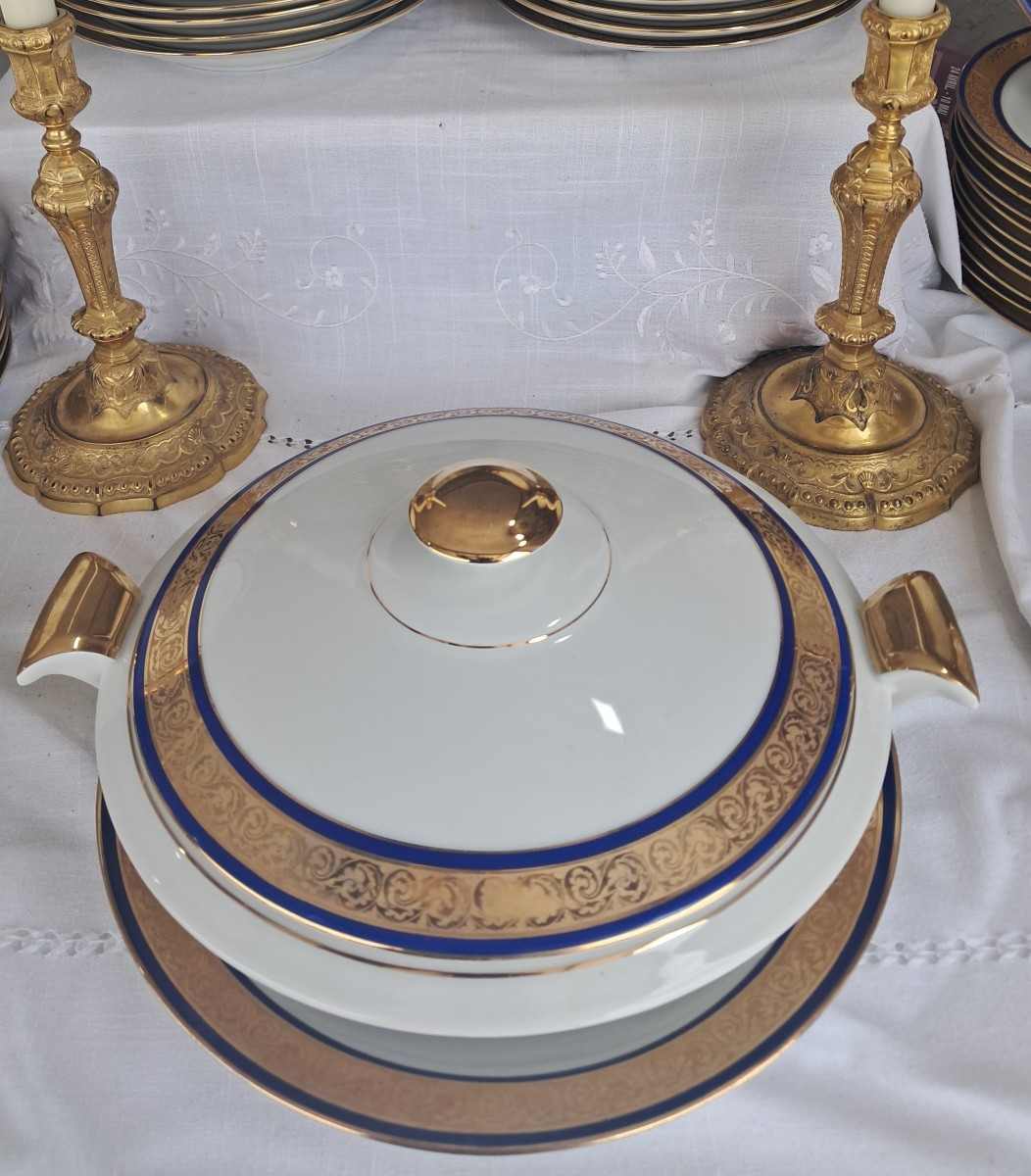 Limoges Tableware Gold Blue Net 80p.de Lanternier-photo-2