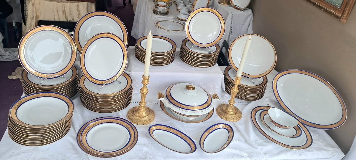 Limoges Tableware Gold Blue Net 80p.de Lanternier-photo-3