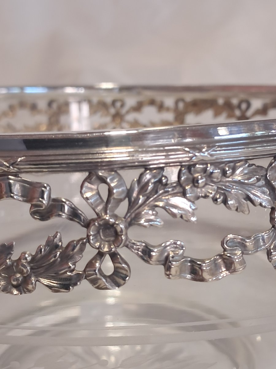 Large Baccarat Crystal Salad Bowl With Solid Silver Trim-photo-4