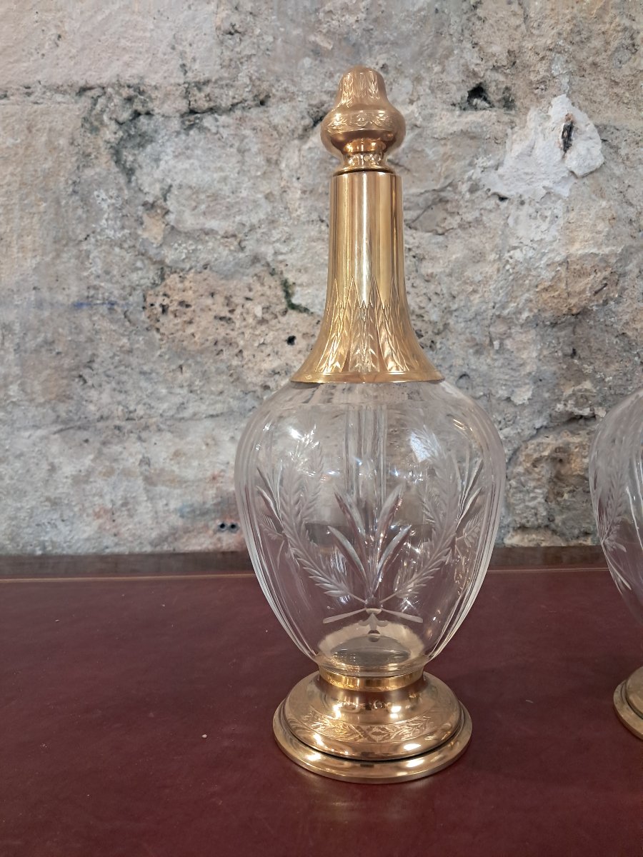 Paire de grandes carafes cristal de Baccarat monture vermeil-photo-2