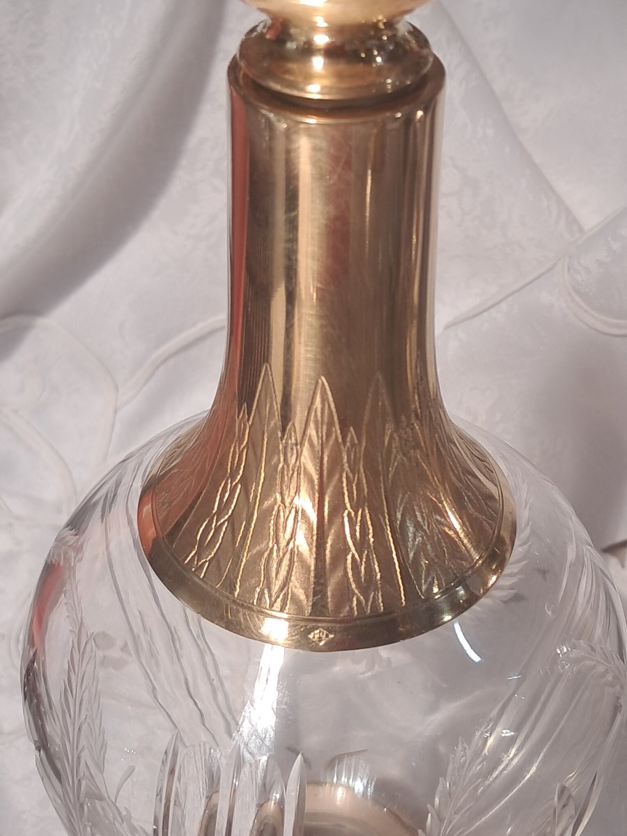 Paire de grandes carafes cristal de Baccarat monture vermeil-photo-3