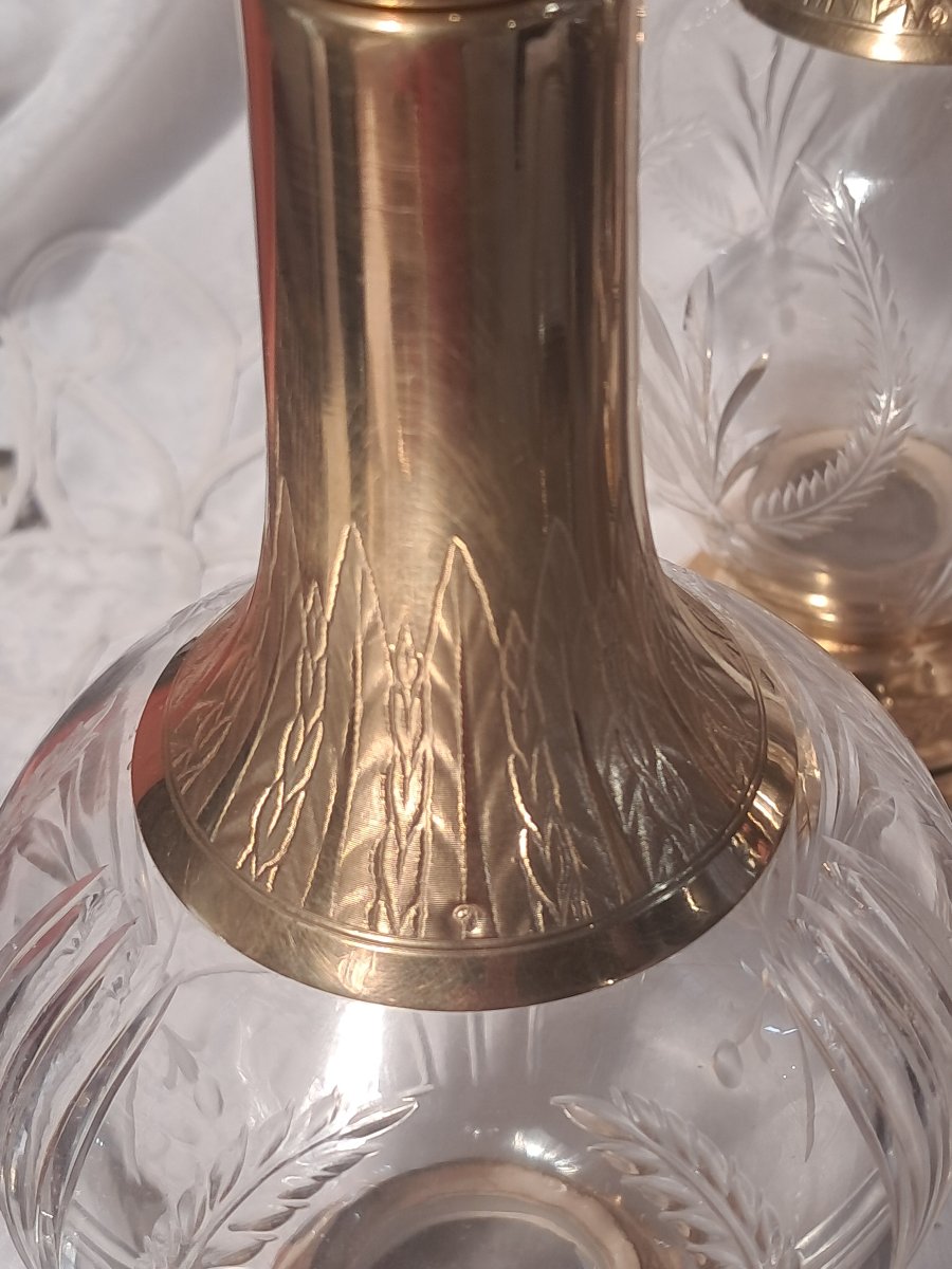 Paire de grandes carafes cristal de Baccarat monture vermeil-photo-4