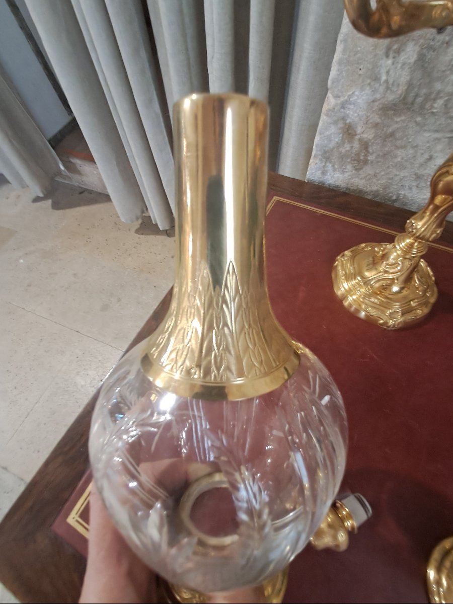 Paire de grandes carafes cristal de Baccarat monture vermeil-photo-1