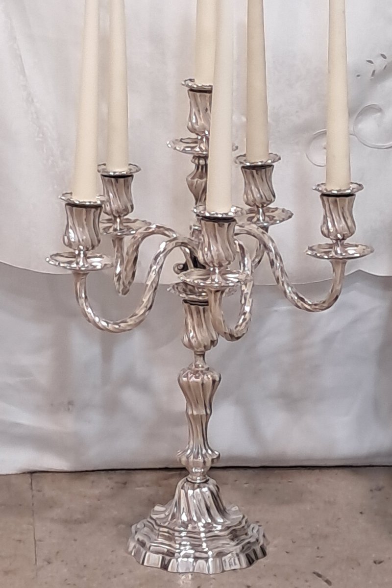 candelabres 6 feux  XIXEME signés bronze argenté -photo-2