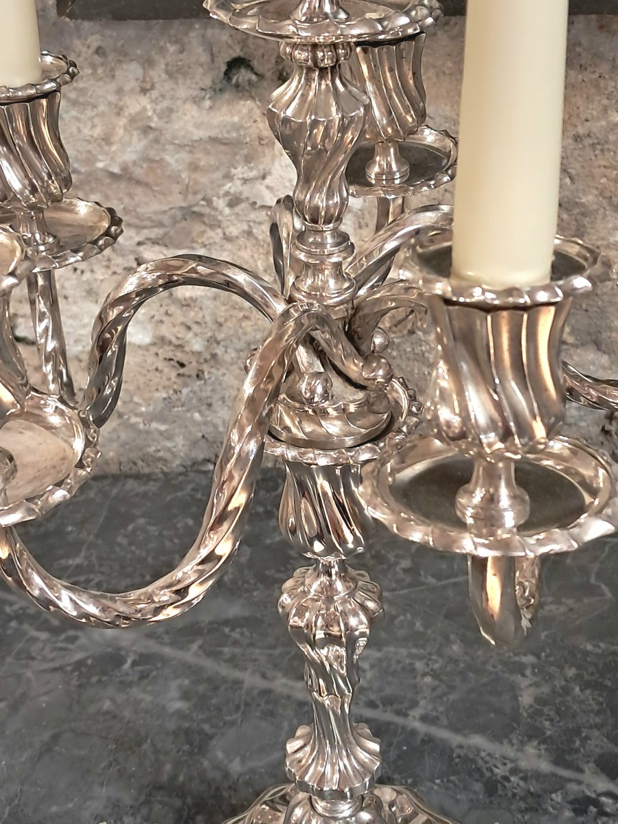 candelabres 6 feux  XIXEME signés bronze argenté -photo-4
