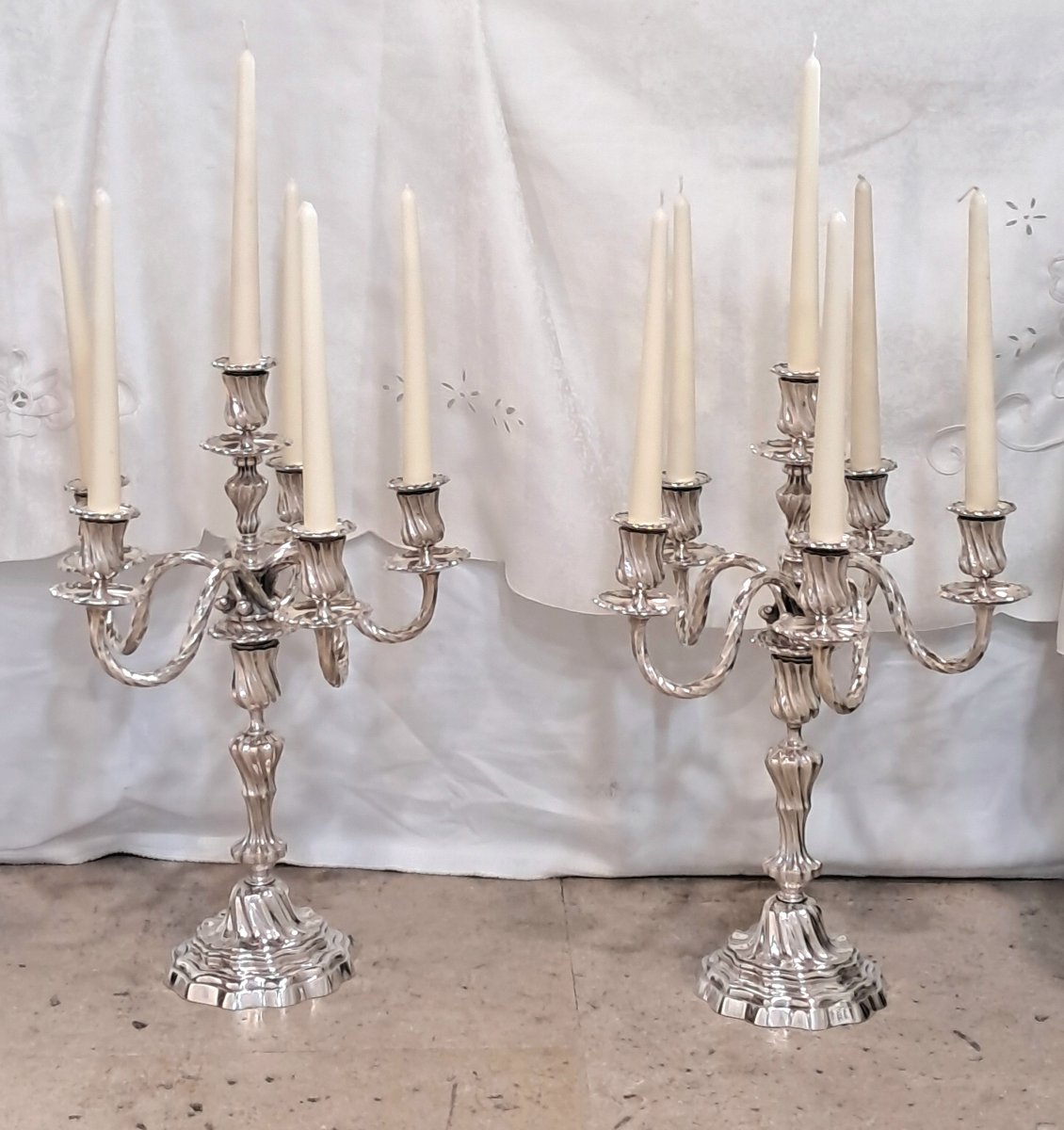 candelabres 6 feux  XIXEME signés bronze argenté 