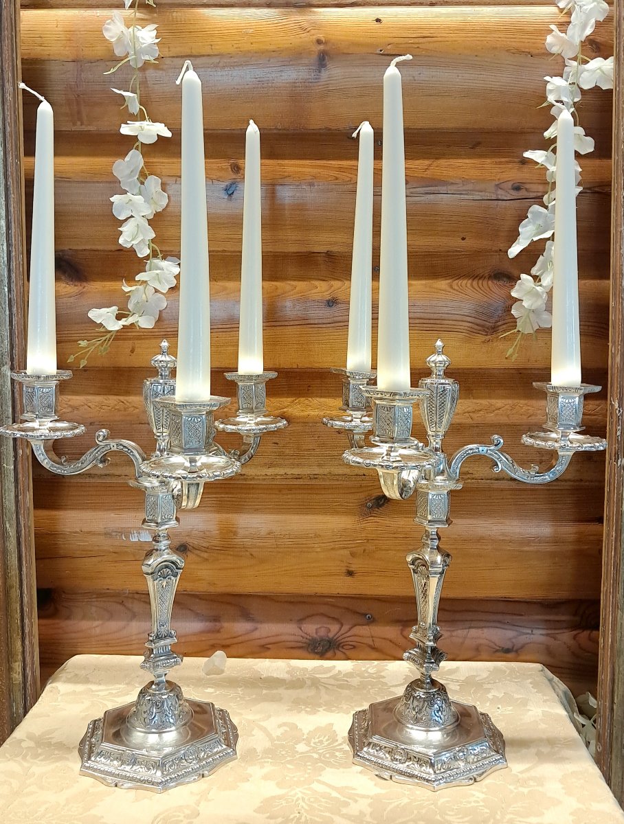 Pair Of 3-light Candelabras, 36 Cm