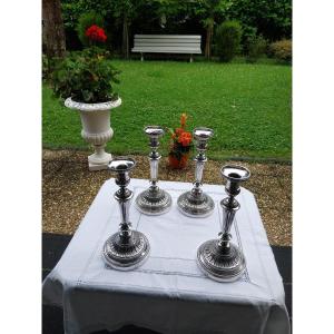 4 Candlesticks With 20th Century Silver Bronze Model 
