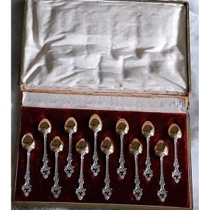 12 Coffee Spoons Minerva Silver Openwork Shell