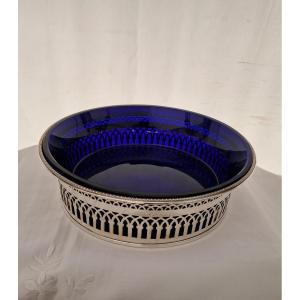 Round Planter With Solid Silver And Blue Crystal
