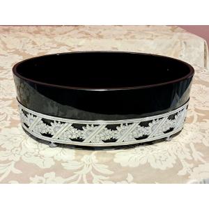 Jardinière verrerie bleue monture argentée 