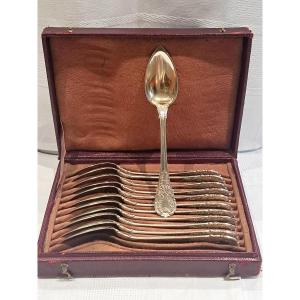 12 cuillères café vermeil 1819-1838  dans leur bel écrin