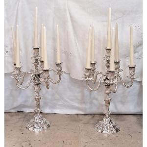 candelabres 6 feux XIXEME signés bronze argenté