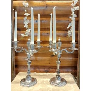 Pair Of 3-light Candelabras, 36 Cm