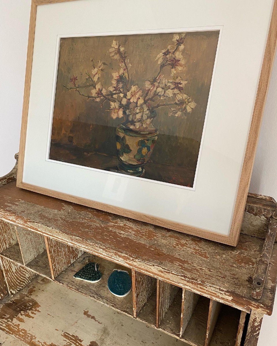 Le Bouquet De  Fleurs De Cerisier. Huile encadré. Etienne Gony. Nature morte fleurs-photo-2