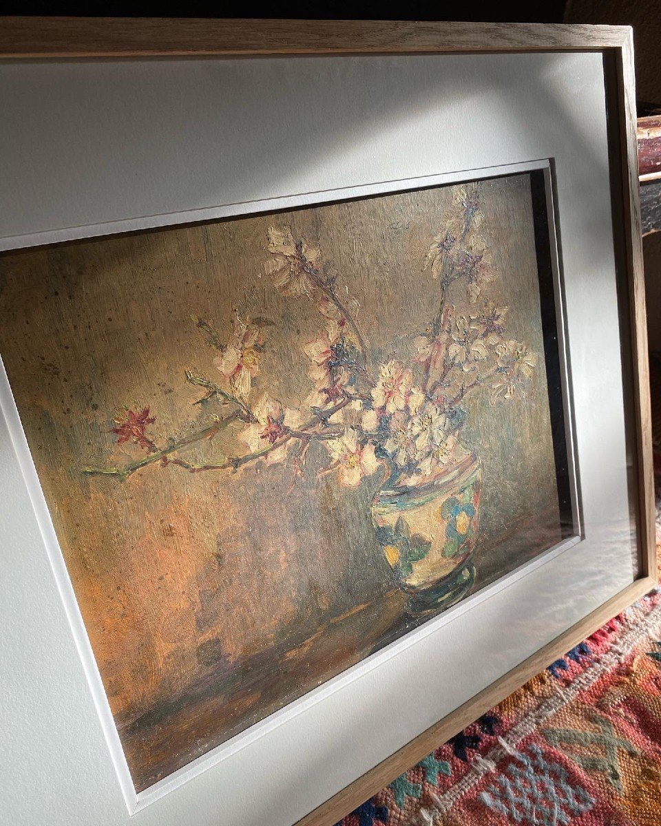 Le Bouquet De  Fleurs De Cerisier. Huile encadré. Etienne Gony. Nature morte fleurs-photo-3