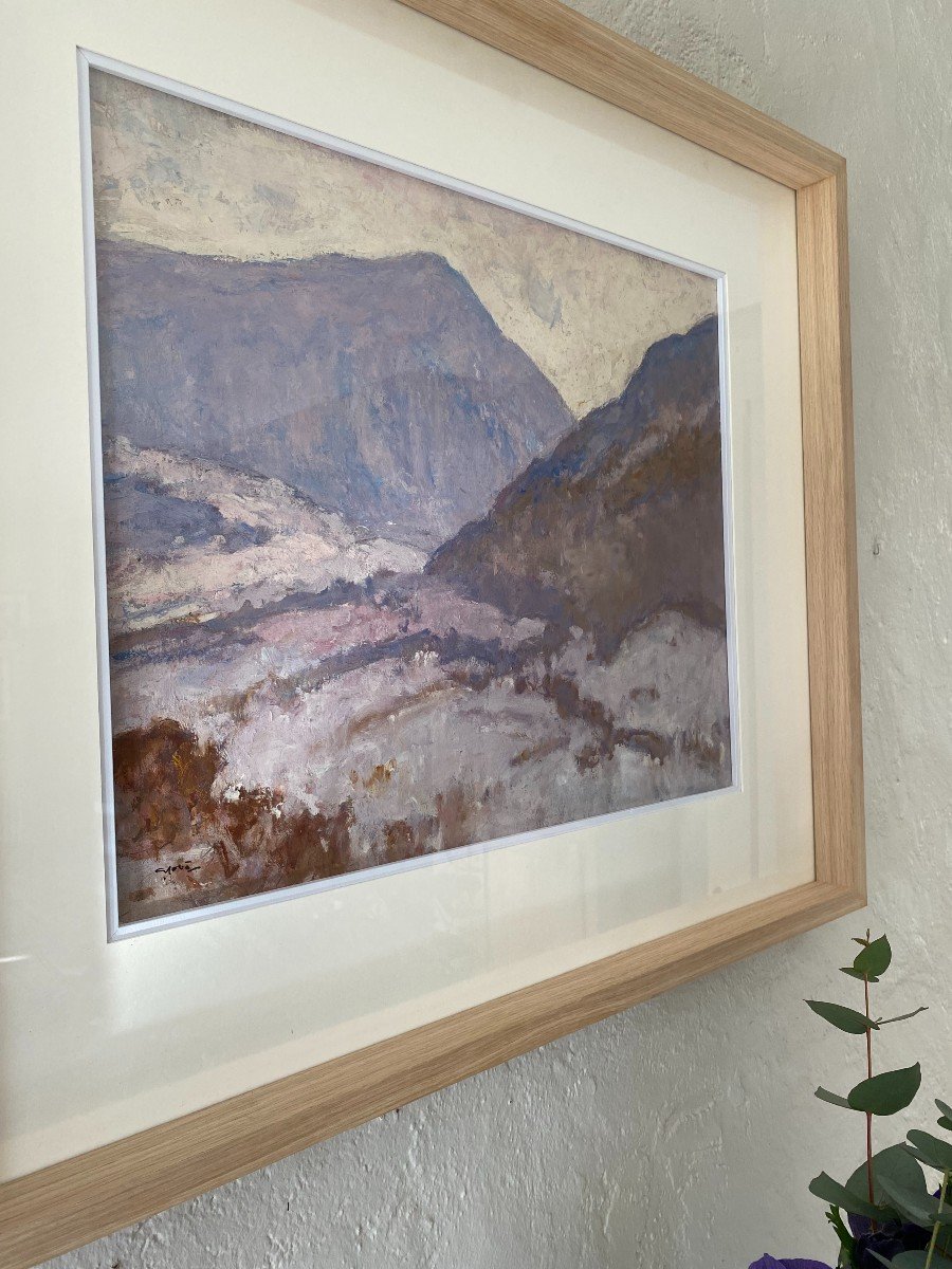 Le Sappey Et Le Saint Eynard Par Georges Gobo. Paysage De Montagne. Huile Sur Bois Encadré-photo-2