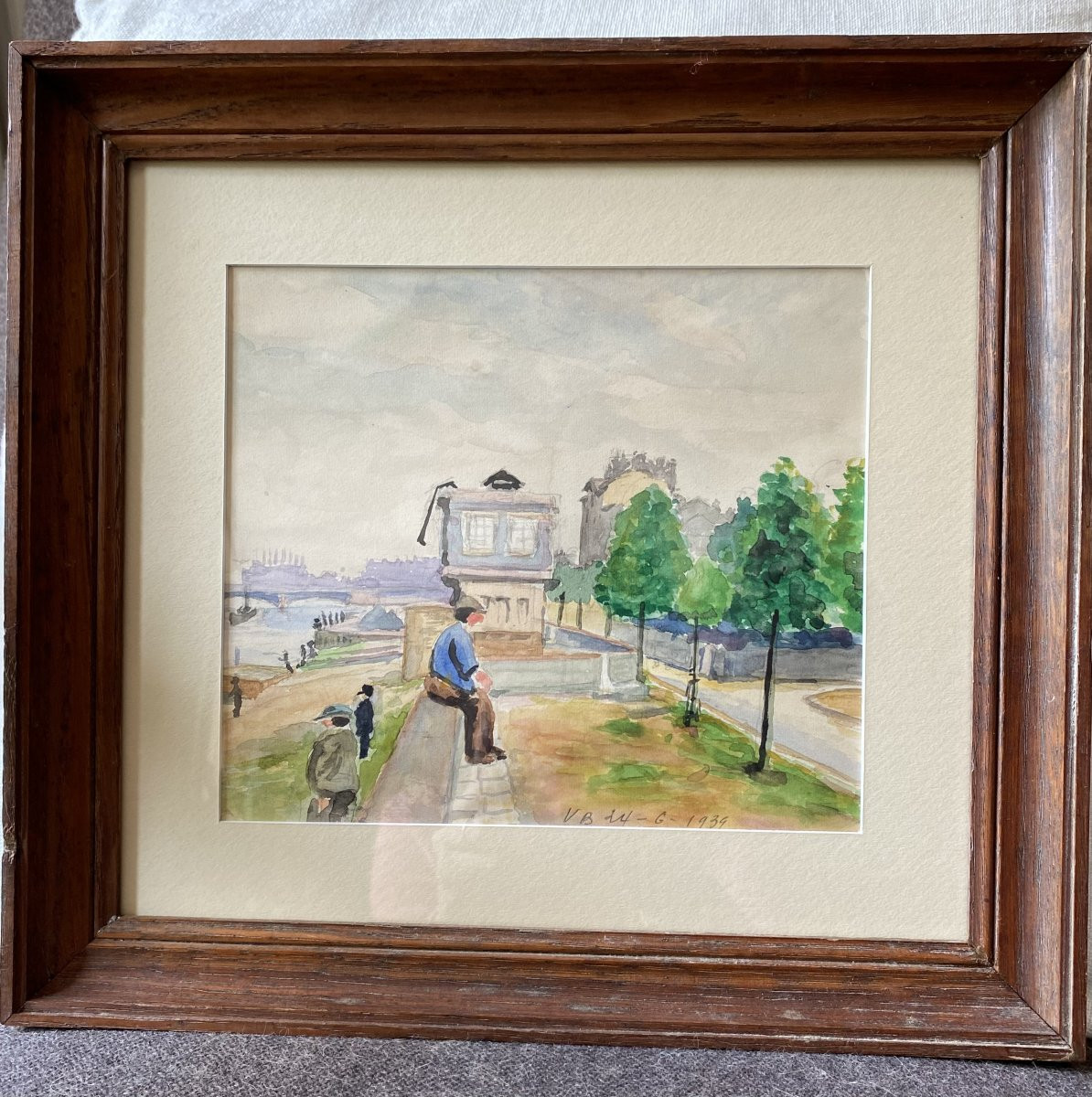 The Seine And The Onlookers. Watercolor Paris Seine 1939-photo-2
