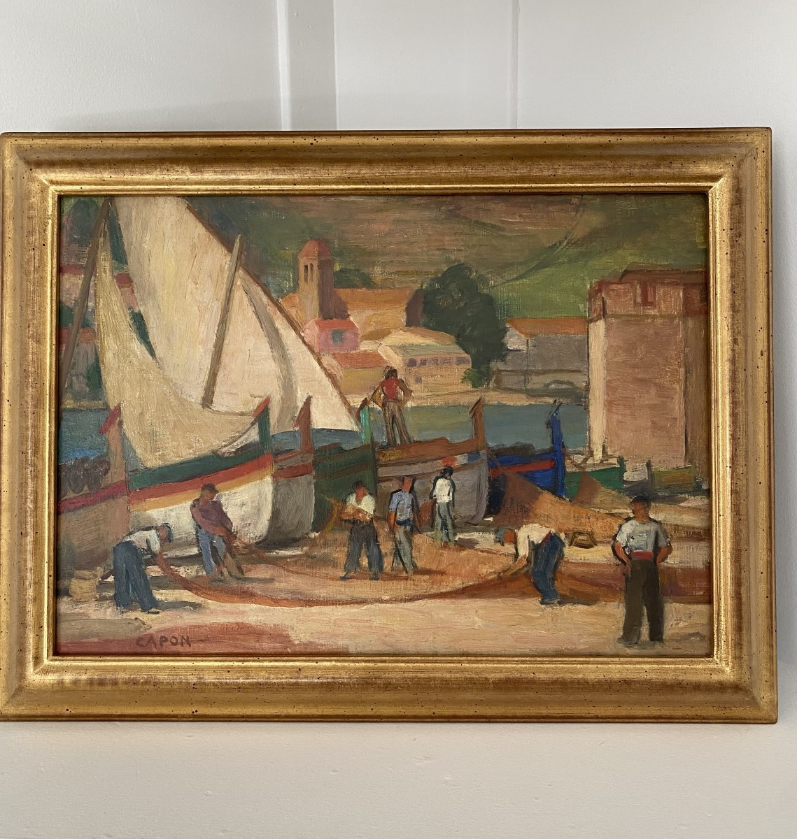 Les pêcheurs sur la plage de Collioure. Huile sur toile. Georges Emile Capon.