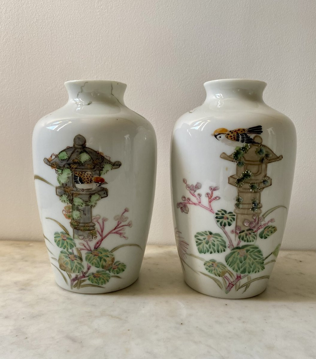 Pair Of Enameled Porcelain Vases From Japan-photo-2