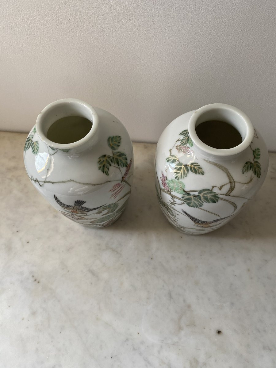 Pair Of Enameled Porcelain Vases From Japan-photo-1