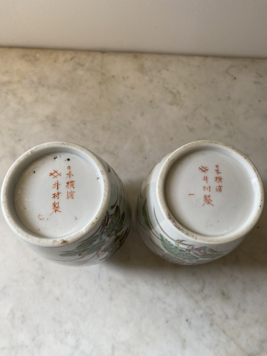 Pair Of Enameled Porcelain Vases From Japan-photo-2