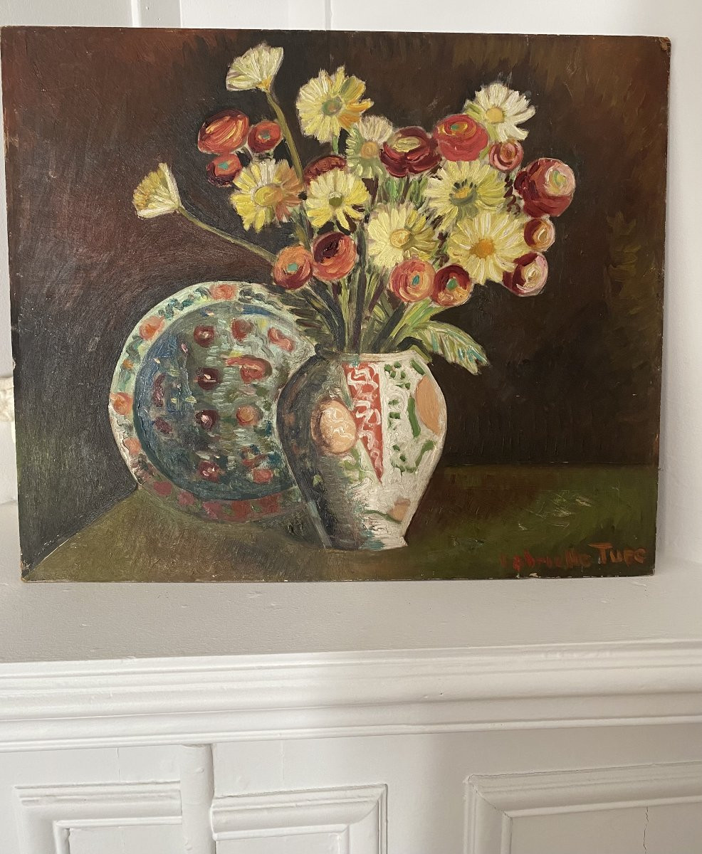 Still Life Of Flowers. Oil On Panel. Early 20th Century.-photo-1