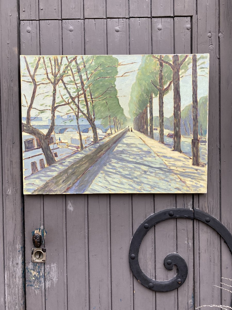 les quais de seine. Paris. Huile sur toile.-photo-2