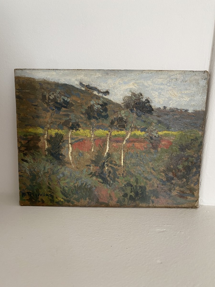 Paysage catalan. Huile sur carton.  Miguel Tusquellas Corbella. -photo-3