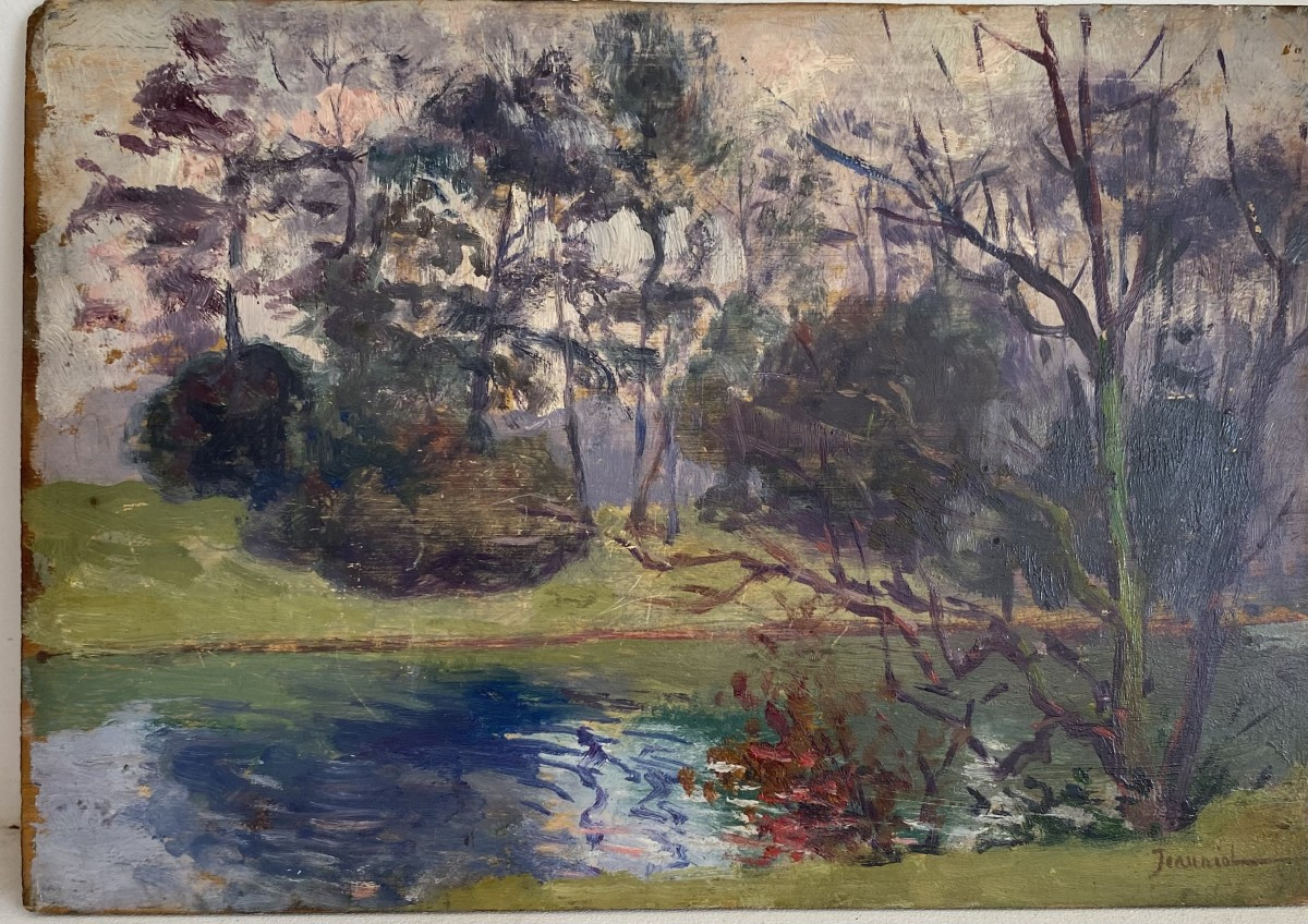 Reflections In The Water. Oil On Wood. Pierre Georges Jeanniot, Impressionist.