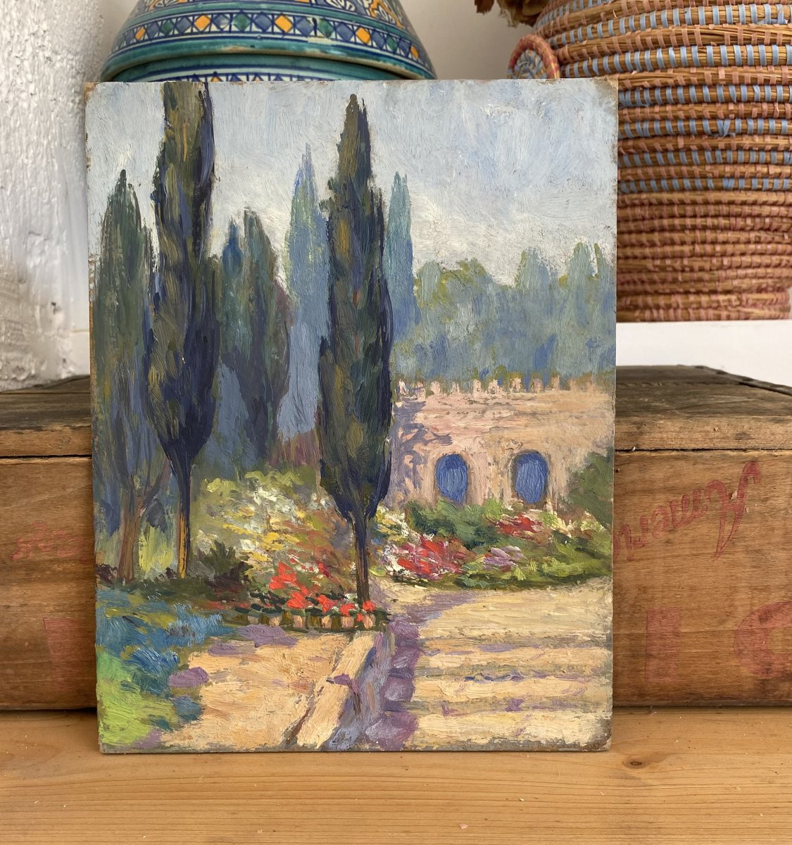 Le jardin à Fez. Huile sur carton. XXe siècle-photo-2