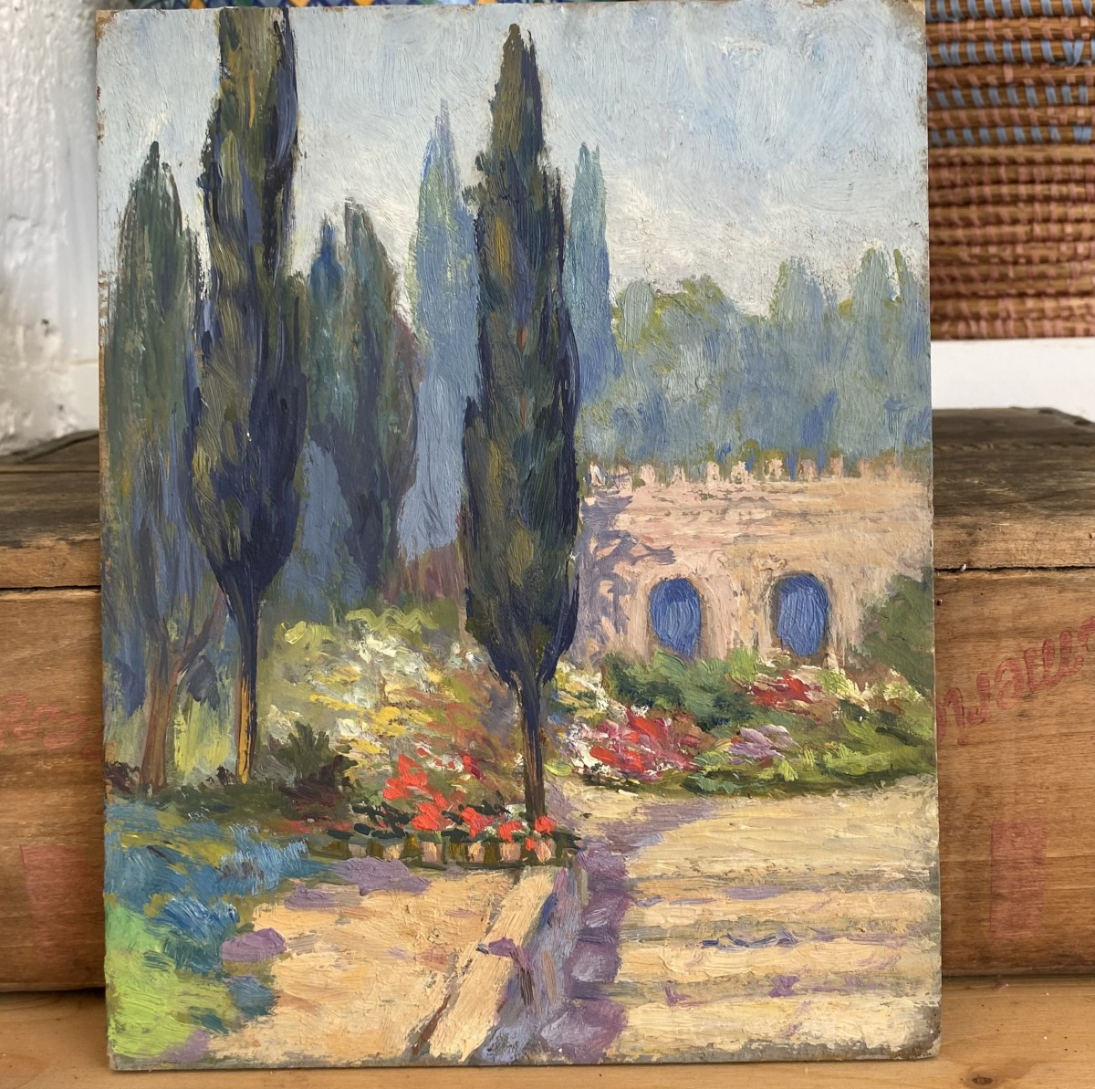Le jardin à Fez. Huile sur carton. XXe siècle