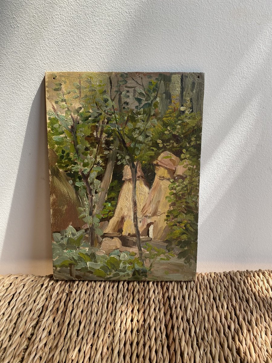 Les huttes. Huile sur carton. XXe siècle-photo-3