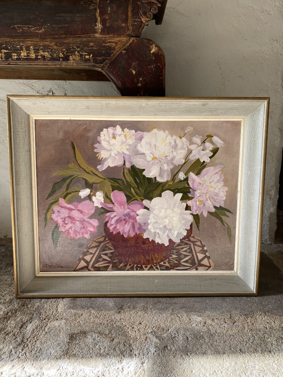 Still Life With Peonies. Oil On Canvas. Robert Mahélin. 1930-photo-2