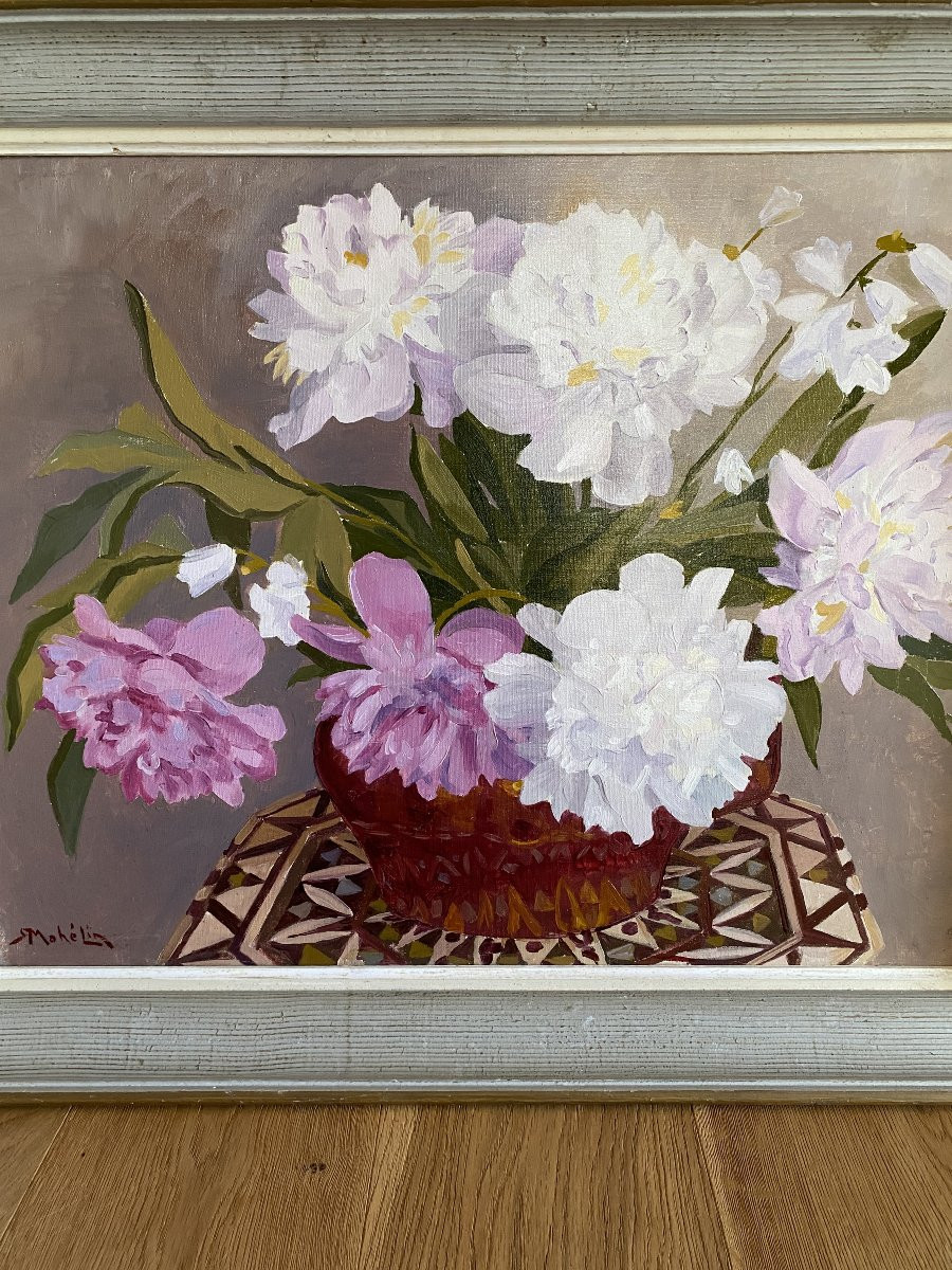 Still Life With Peonies. Oil On Canvas. Robert Mahélin. 1930-photo-3