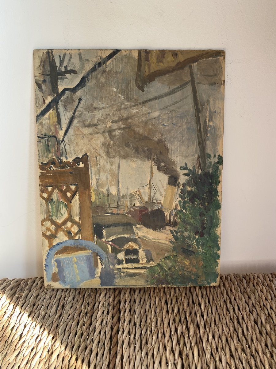 The Port. Oil On Wood. Late 19th, Early 20th Century. -photo-2