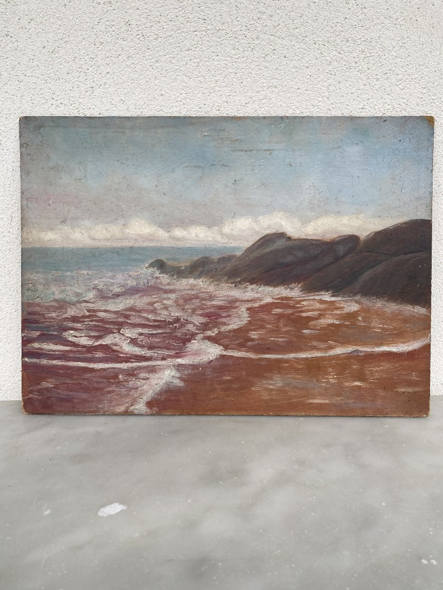 Painting, Oil On Cardboard, The Rough Sea. 
