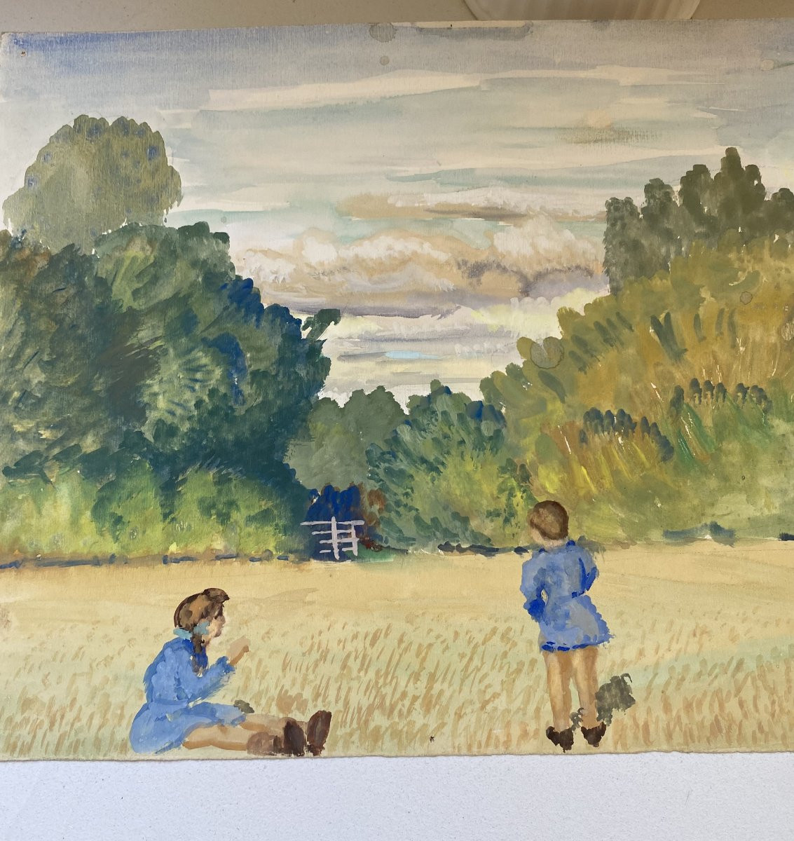 Children In The Field. Watercolor 1945-photo-2