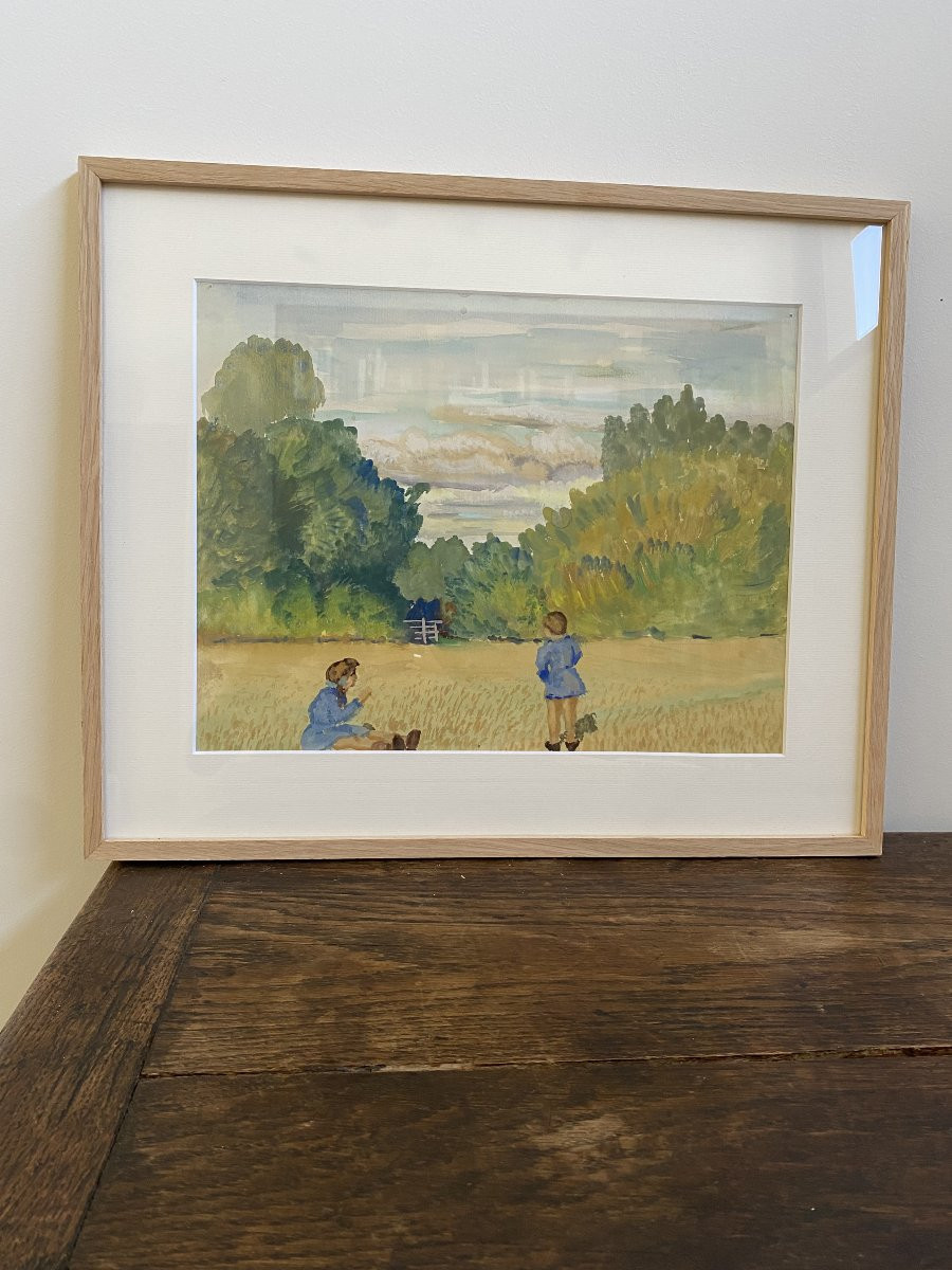 Children In The Field. Watercolor 1945-photo-4