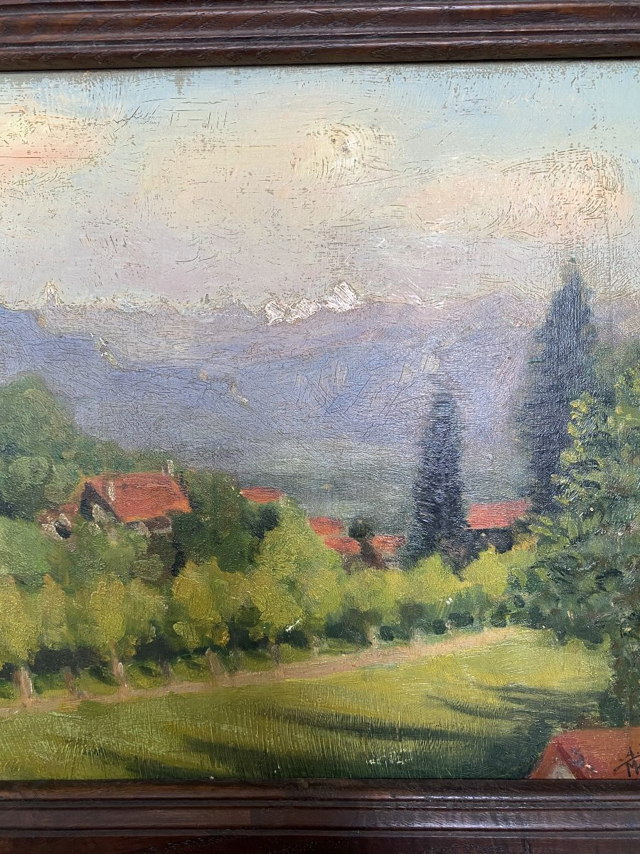 Le village dans les Alpes. Le Mornex. Huile sur carton. 1923-photo-4