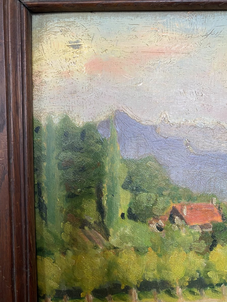Le village dans les Alpes. Le Mornex. Huile sur carton. 1923-photo-3