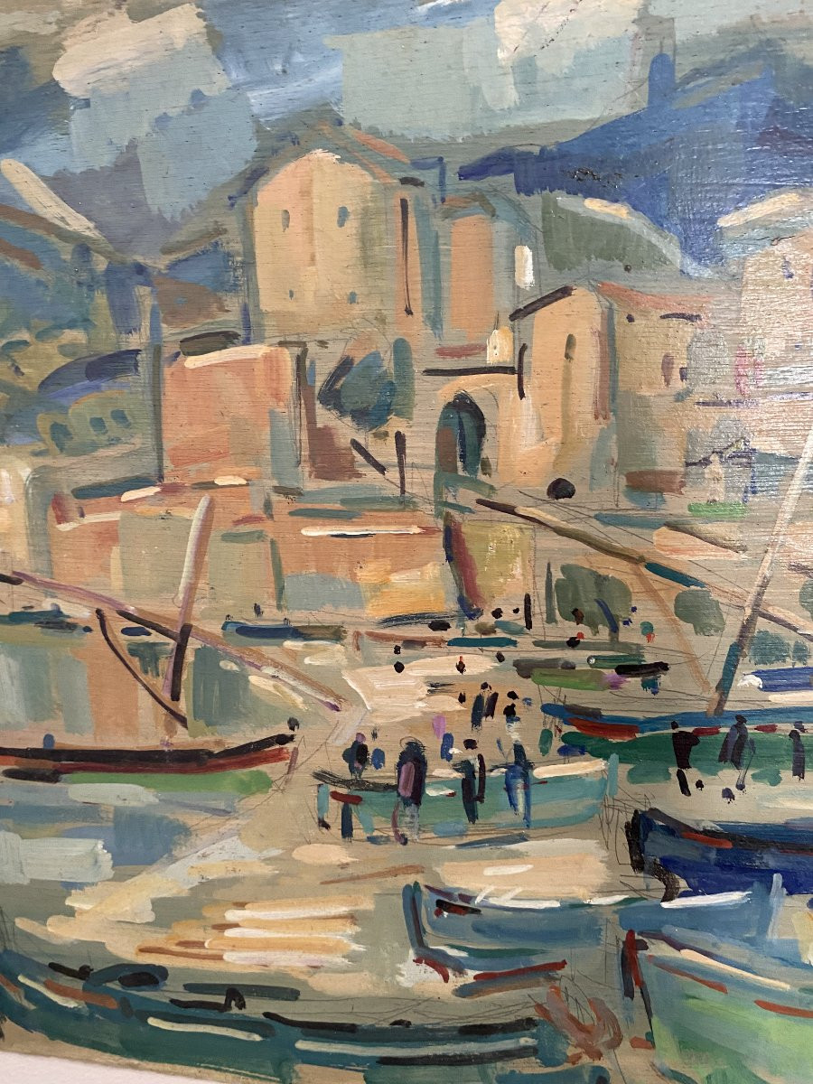 Collioure. Huile sur bois. Années 40/50. étude. Alfred Vachon-photo-3