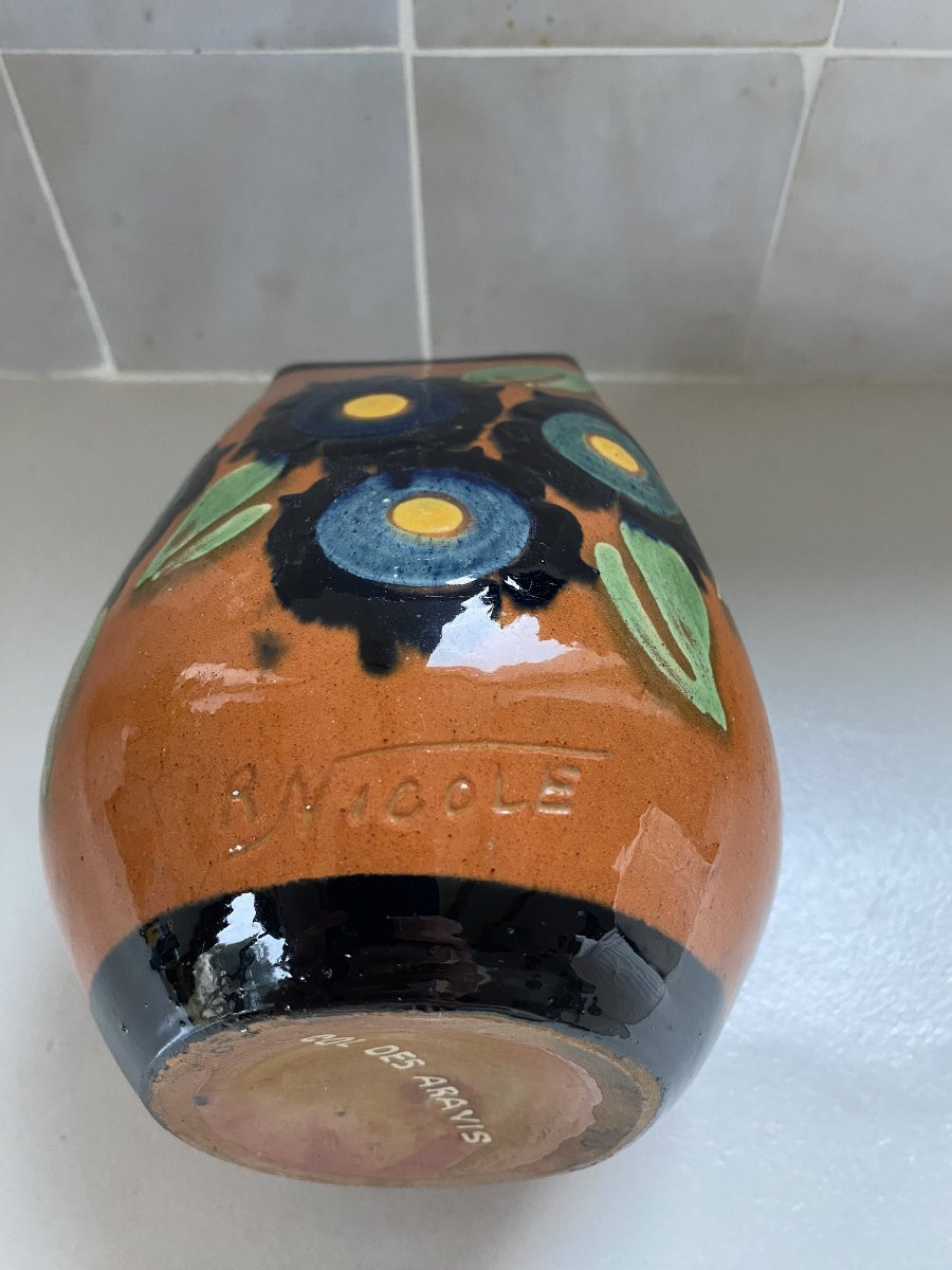 Vase aux fleurs de montagne. René Nicole. Poterie savoyarde. 1900-photo-4