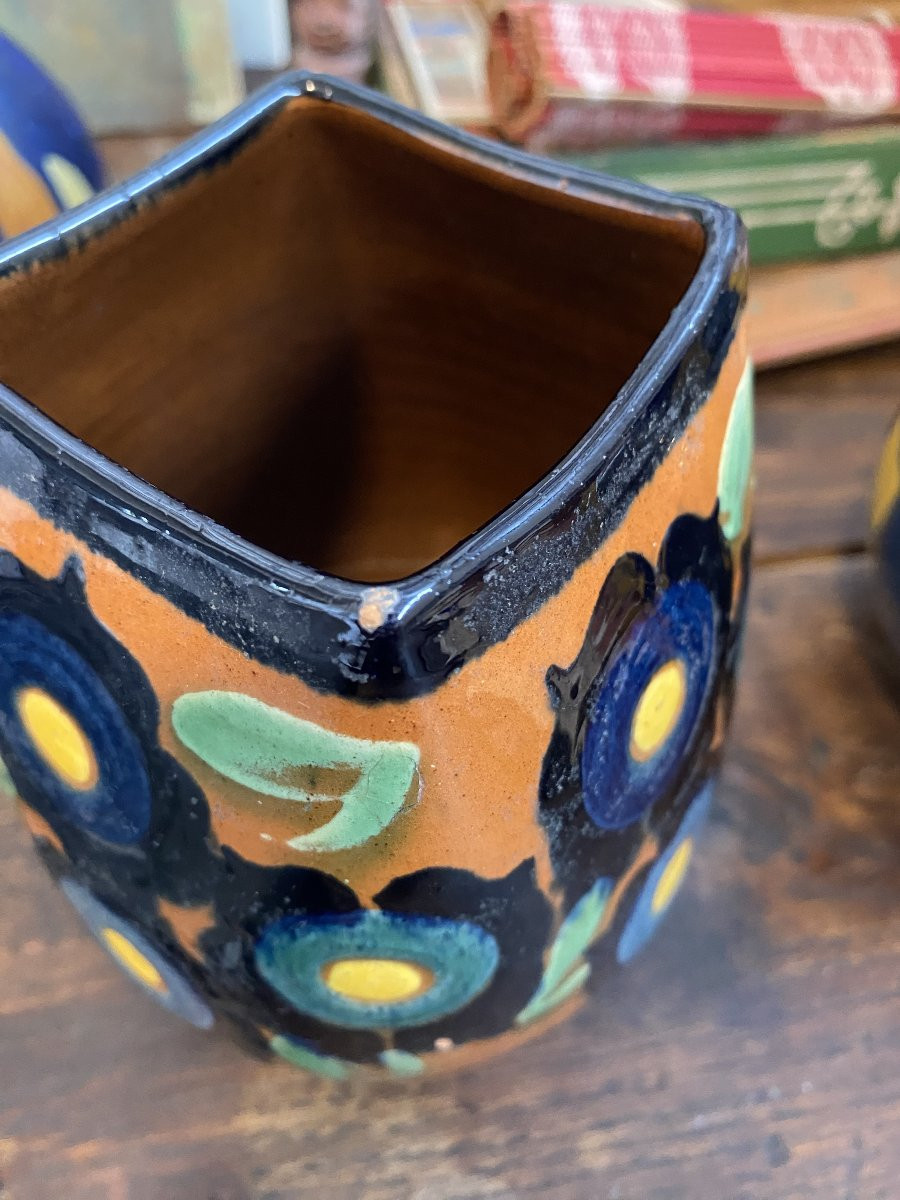 Vase aux fleurs de montagne. René Nicole. Poterie savoyarde. 1900-photo-2